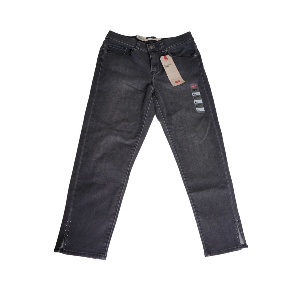 Levi's Classic Crop Mid Rise Black Hip and Thigh 3.4 cut detail Skinny NEW 6|W28